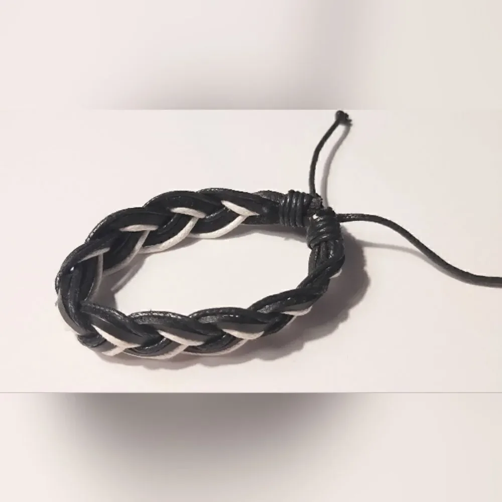 Men's bracelet leather braided black new d78